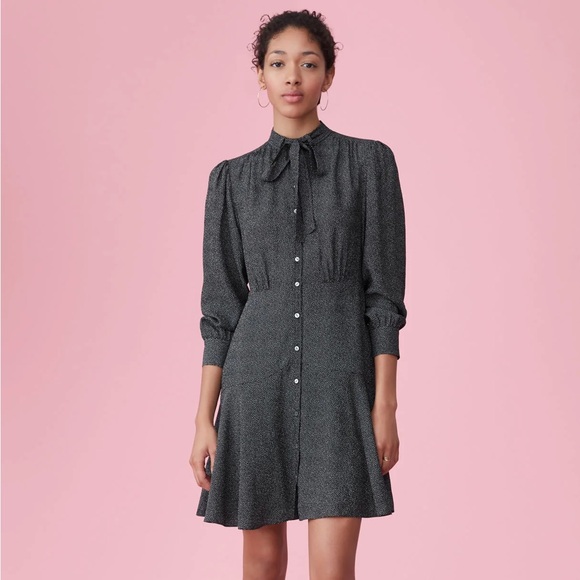 Rebecca Taylor Dresses & Skirts - REBECCA TAYLOR Tie-Neck Button-Front Long-Sleeve Sprinkle-Dot Silk Dress